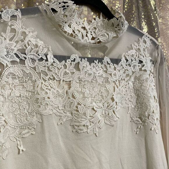 Adiva Ivory Crochet White Lace Mesh Sleeve Long Sleeve Sweater/Top, XL - Picture 4 of 7